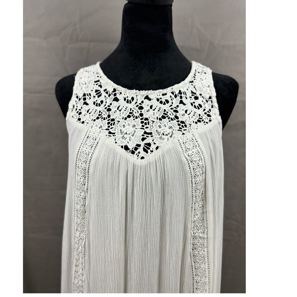 Old Navy White Midi Dress with Lace Neck, Size M